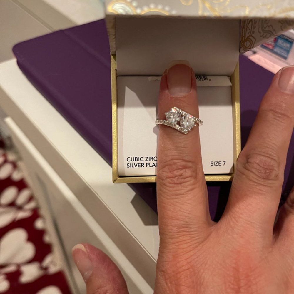 CZ  2 Stone Ring with CZ on the sides